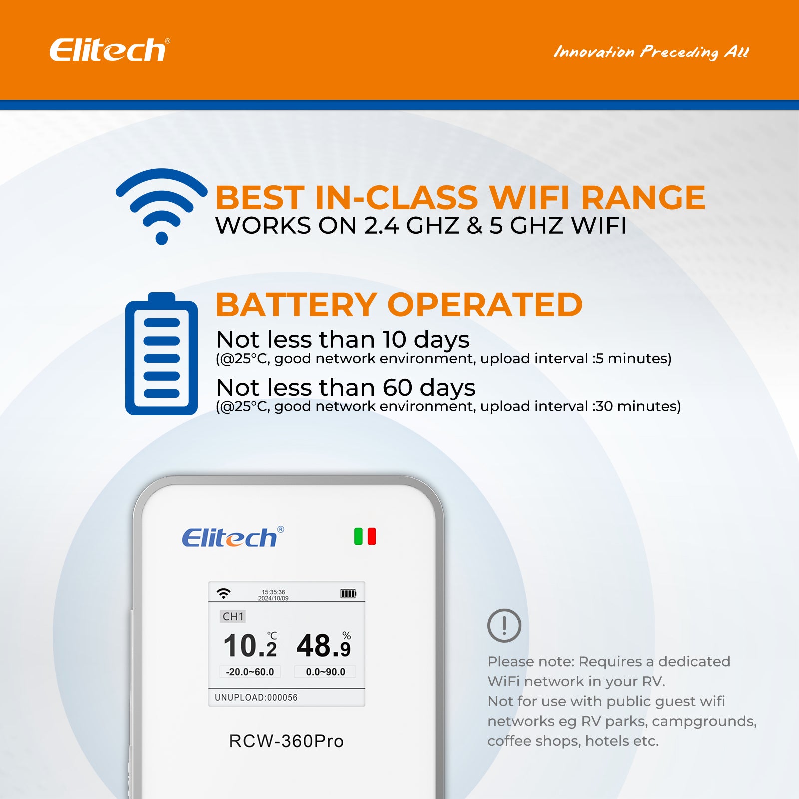 Elitech 4G Cellular & WiFi Temperature Humidity CO2 Sensor Data Logger 100000 Points, 24/7 Monitor, 2-Year Subscription Included, App/Email/Text/Sound Alerts. Cloud Storage, Monitor Anywhere, Anytime