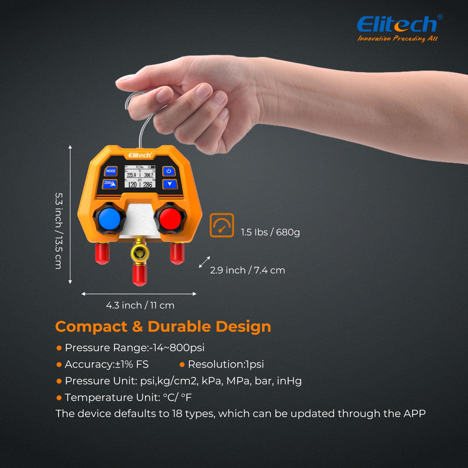 Elitech DMG-3B AC Manifold Gauge Set 2 voies pour R134A R410A & R22 en réparation automobile