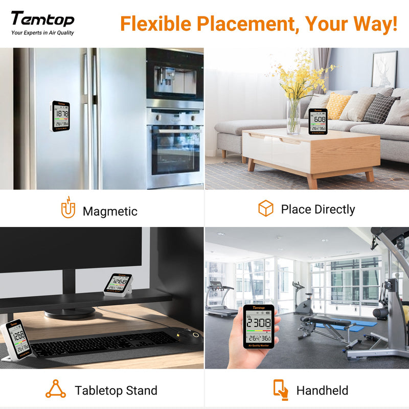Temtop C1 CO2 Monitor Air Quality Monitor, Indoor Carbon Dioxide Detector, Tester for CO2, Temperature and Humidity