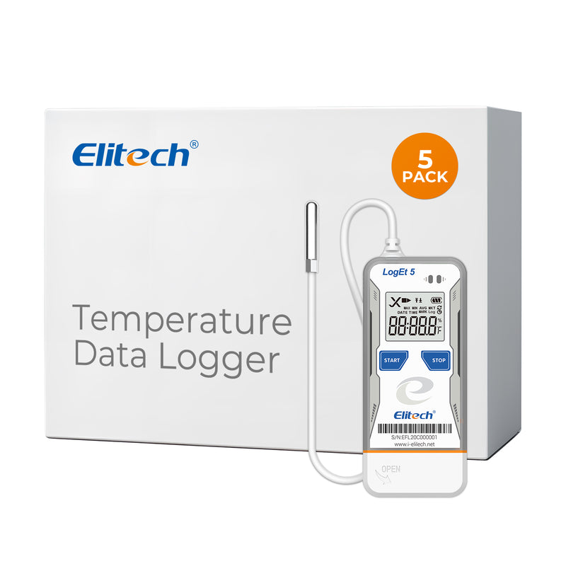 Elitech USB Digital Temperature Data Logger with External Probe Reusable Recorder with Shadow Data 32000 Points , Auto PDF/ CSV Report, for Windows/MacOS, Refrigerator Thermometer LogEt5TE