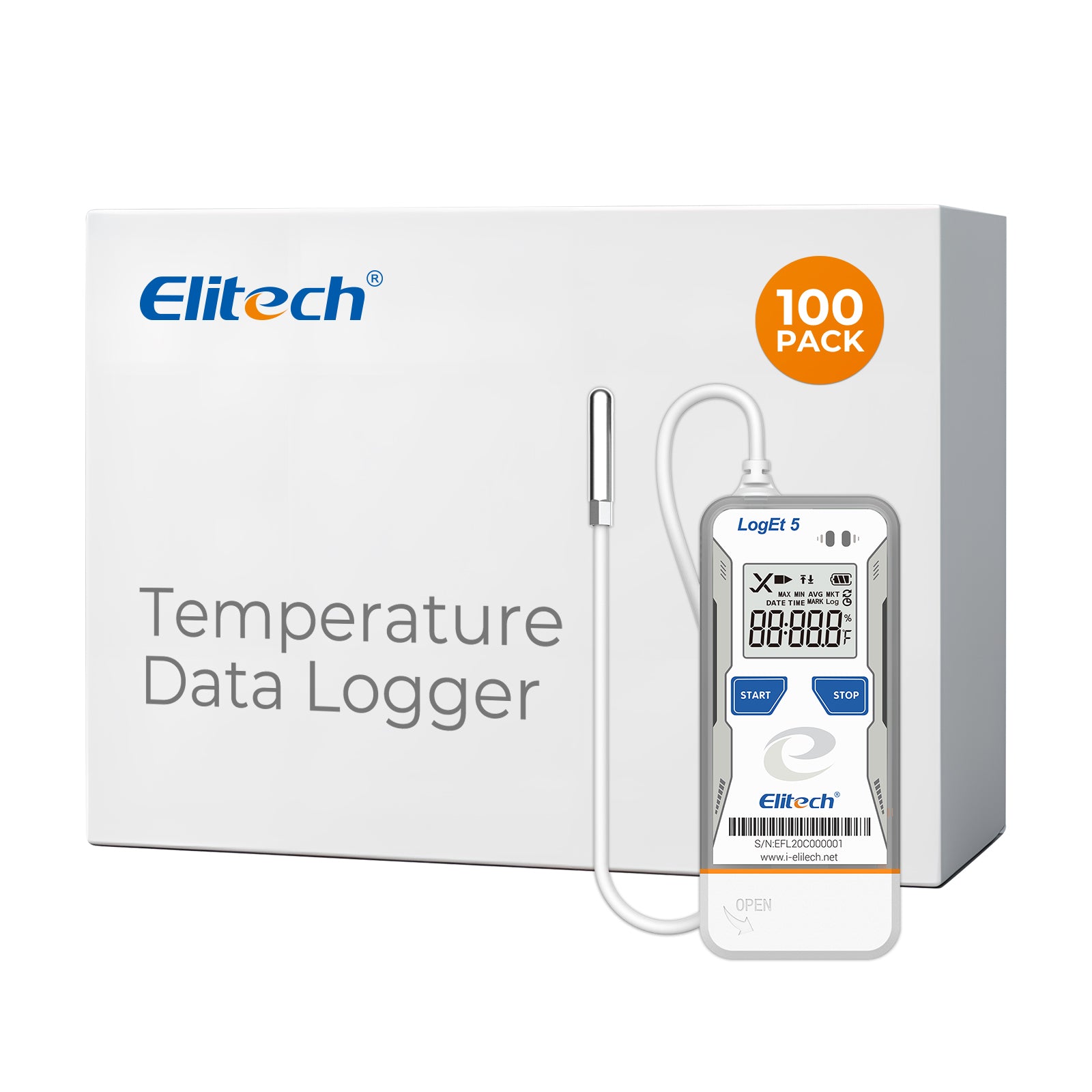 Elitech USB Digital Temperature Data Logger with External Probe Reusable Recorder with Shadow Data 32000 Points , Auto PDF/ CSV Report, for Windows/MacOS, Refrigerator Thermometer LogEt5TE