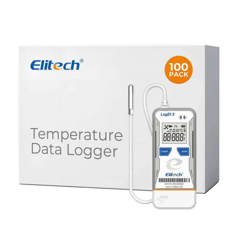 Elitech USB Digital Temperature Data Logger with External Probe Reusable Recorder with Shadow Data 32000 Points , Auto PDF/ CSV Report, for Windows/MacOS, Refrigerator Thermometer LogEt5TE