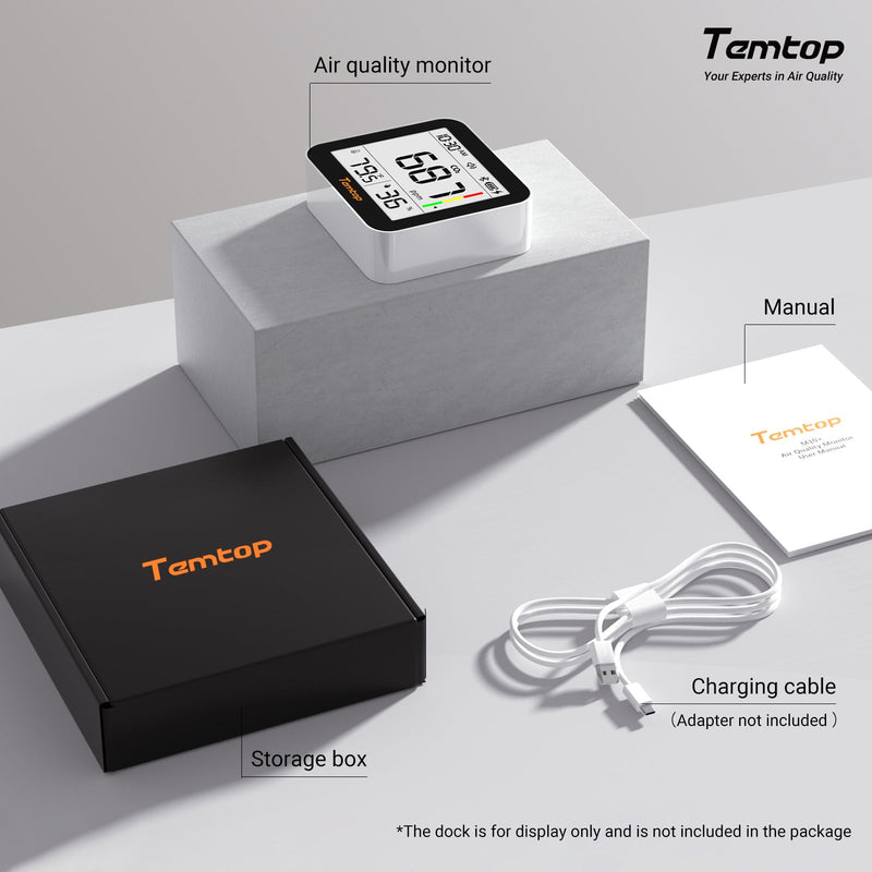 Temtop C10 2nd E-Ink Display CO2 Monitor Indoor Air Quality Monitor for CO2, Temperature and Humidity with App and Data History