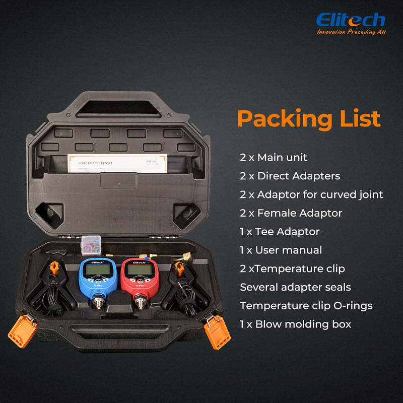 Elitech PT-500&PT-800 Pro Wireless HVAC Digital Manifold Gauge Set with Removable Temperature Clip