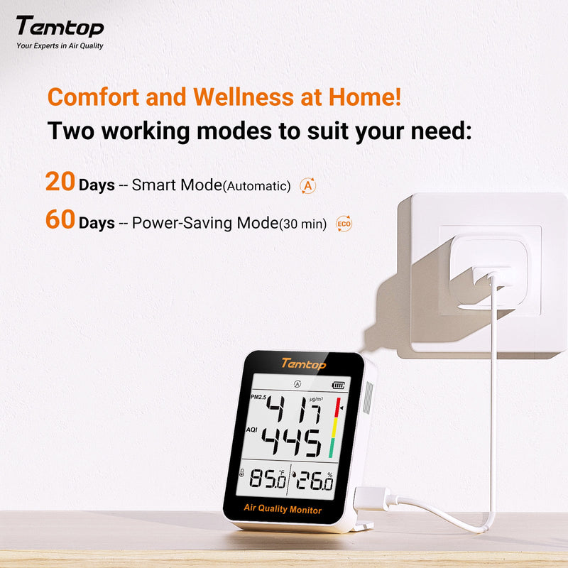 Temtop S1-up Indoor Air Quality Meter Temperature & Humidity AQI PM2.5 Monitor with Accurate Sensor