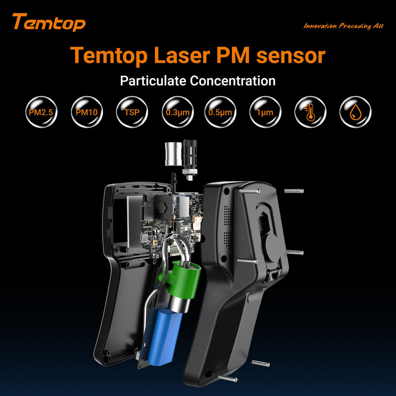 Temtop Airing 2000 3-channel Handheld Particle Counter Dust Monitor with Pumped PM Sensor, Three Outputs of Particle Numbers 0.3μm, 0.5μm, 1.0μm, Concentrations of Three Particles Types PM2.5, PM10, TSP, Temp & Humidity Detector