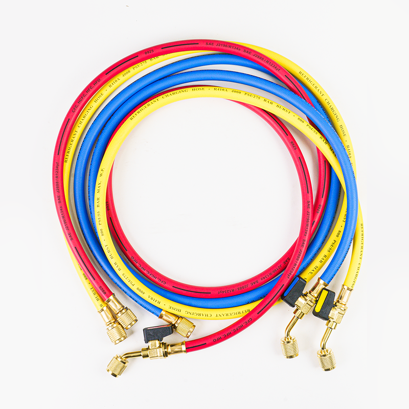 (Pre-order)Elitech 1/4" Ball Valve Refrigerant Charging Hoses, 60", 800 PSI, for R134A R410A R22 R12 Refrigerant Systems