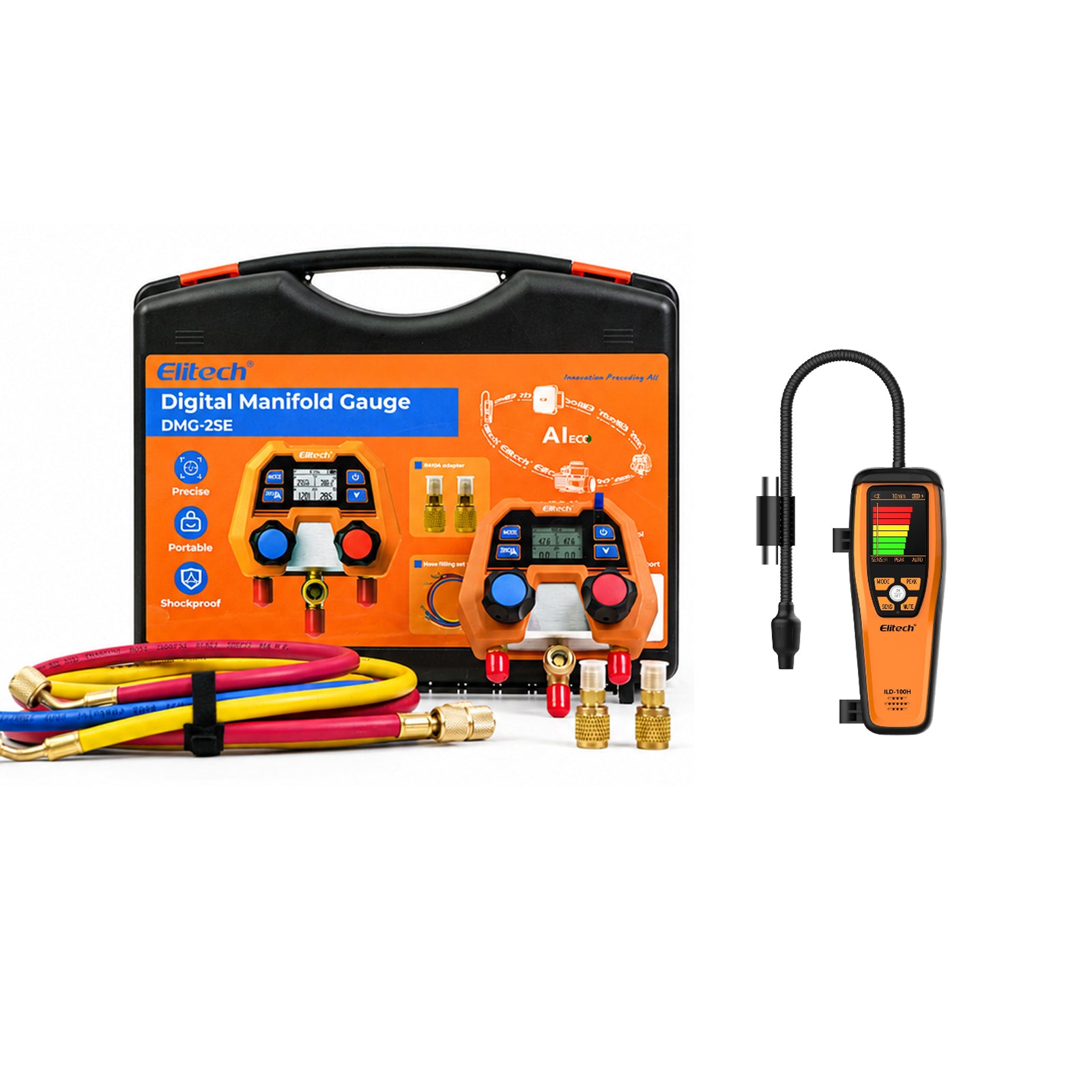 Elitech Digital Manifold Gauge for HVAC, Refrigeration & AC Systems – Pressure & Temperature Measurement, LCD Display, DMG-2SE