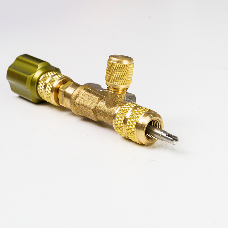 (Pre-order)Elitech Valve Core Removal Installer Tool for HVAC VCRT-1, AC Schrader Valve Tool with Dual Size SAE 1/4 and 5/16 Port Brass Adapter Compatible with R22 R12 R410 R32 R404 R407 with Valve Cores and Removal Tool