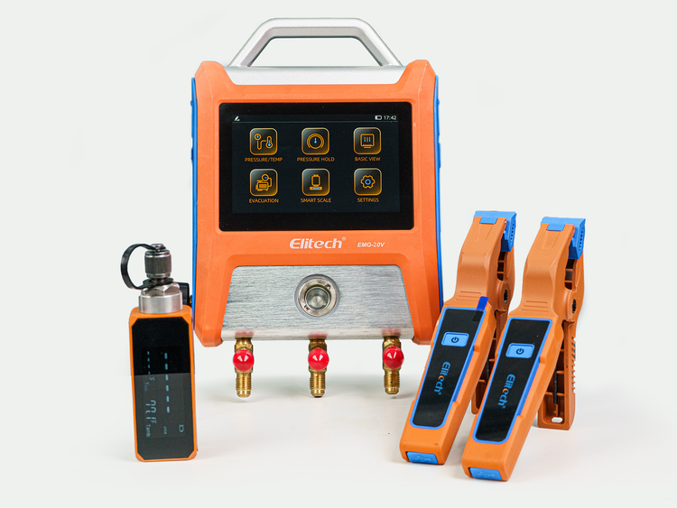 EMG-20V Intelligent HVAC Digital Manifold+VGW-Mini Vacuum Microns Digital Microns Gauge HVAC Refrigerant Vacuum Tester 1/4"