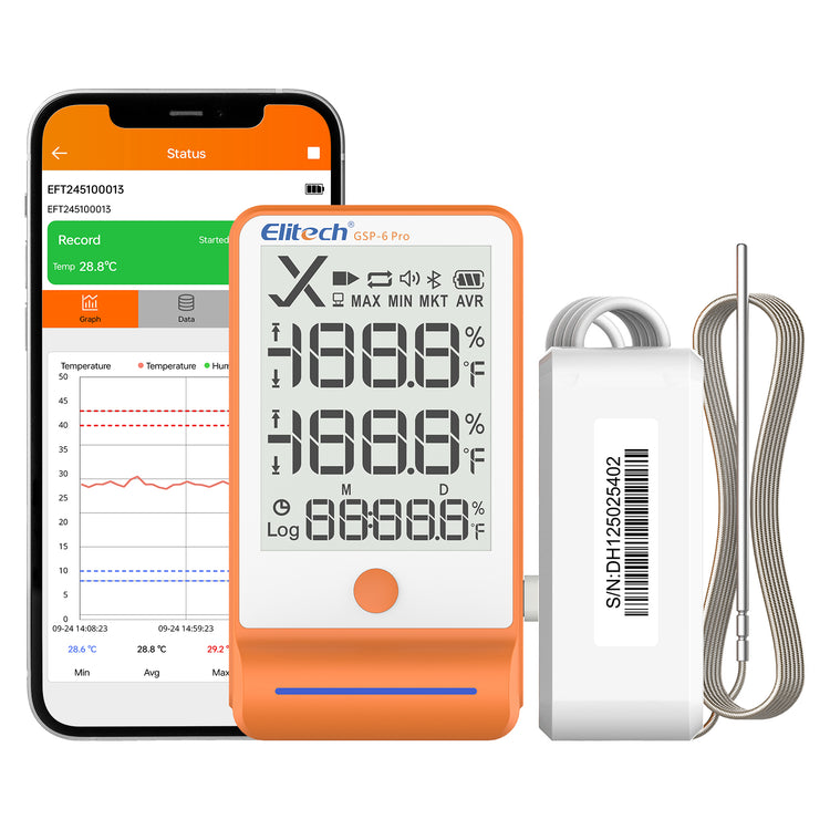 (Pre-order)Elitech 100,000Points Digital Ultra-low Temperature Data Logger(-121~302°F/ -85~150°C), Medical Pharmacy Vaccine DDL Calibration Certificate to Audit, Bluetooth Thermometer MAX MIN Refrigerator Fridge, GSP-6Pro-TLE
