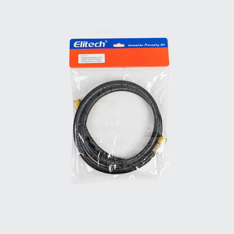 (Pre-order)Elitech Hvac Vacuum Hose,Fittings 3/8" x 3/8",Heavy Duty Charging Vacuum Hose,Working Pressure: 600 (Psi),Burst Pressure: 3000 (Psi), 5 Ft, Black, For R134A, R404A, R22 and Common Refrigerants