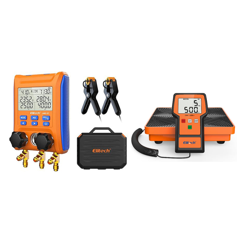 Elitech LMG-10 HVAC Jauge de collecteur numérique 2 vannes avec pinces thermomètre