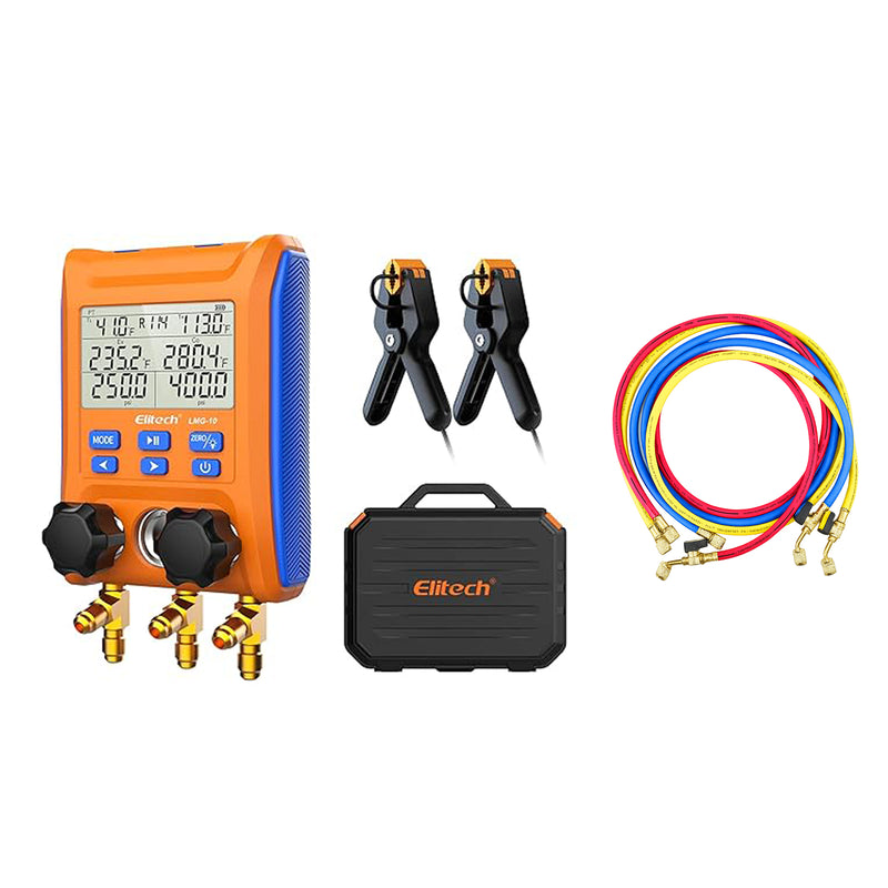 Elitech LMG-10 HVAC Jauge de collecteur numérique 2 vannes avec pinces thermomètre