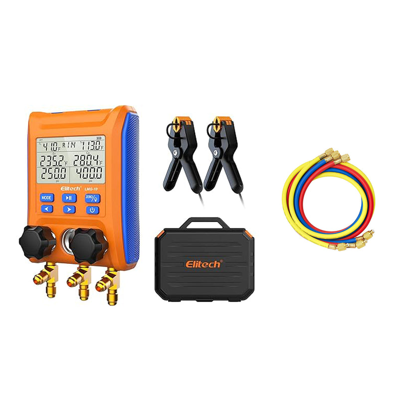 Elitech LMG-10 HVAC Jauge de collecteur numérique 2 vannes avec pinces thermomètre