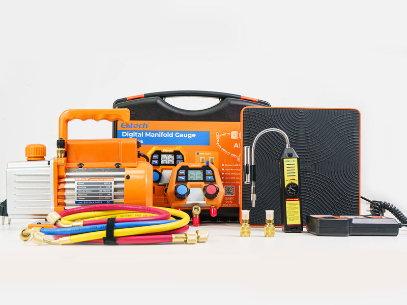 Elitech Solution Pack - Elitech NVP-3 HVAC Vacuum Pump+Digital Manifold Gauge for HVAC DMG-2SE Kit +WJL-6000S Refrigerant Leak Detector+Refrigerant Charging Scale LMC-100F+