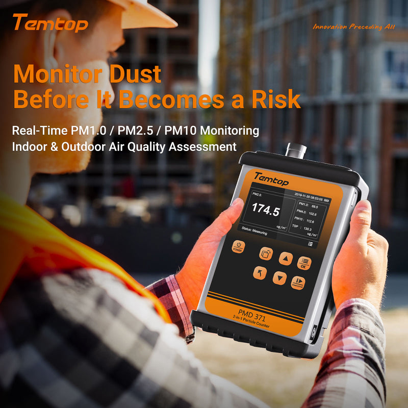 Temtop PMD 371 Aerosol Monitor Handheld Particle Counter Dust Monitor, Seven Outputs of Particle Numbers, Concentrations of Five Particles Types