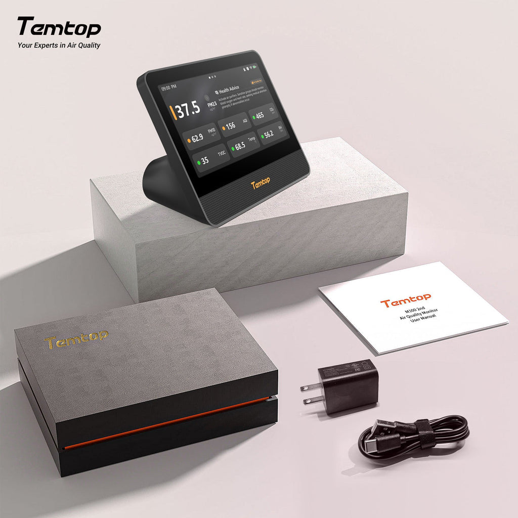 Temtop WiFi-luchtkwaliteitsmonitor M100 2e, 7 inch touchscreen CO2