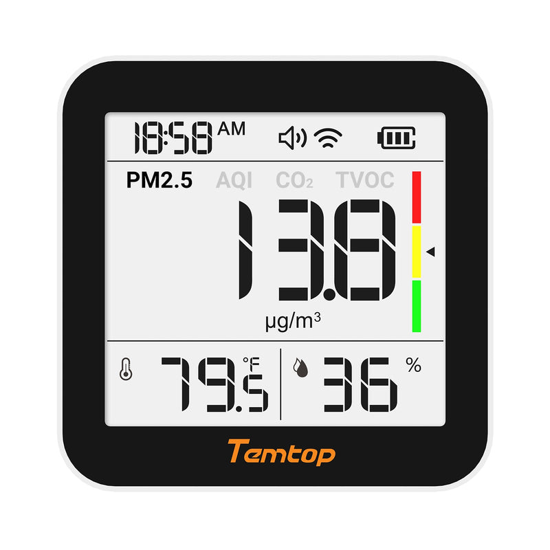 Temtop M10+ WIFI Air Quality Monitor, Rechargeable CO2 Detector with PM2.5 TVOC AQI Temperature and Humidity, 6-in-1 Indoor Pollution Meter with App Control, Data Export, E-ink Screen for Home Office