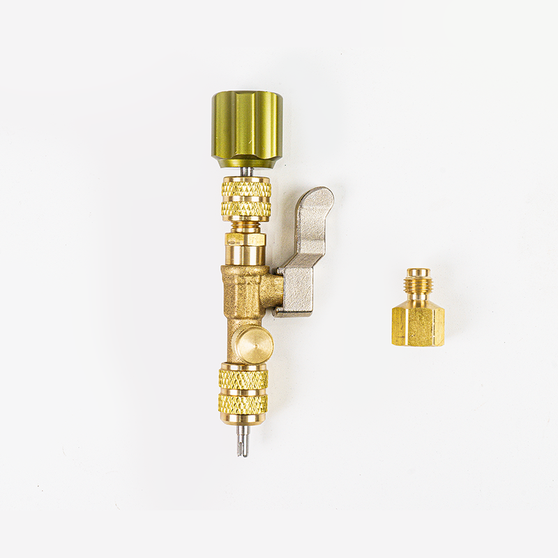 (Pre-order)Elitech Valve Core Removal Installer Tool for HVAC VCRT-1, AC Schrader Valve Tool with Dual Size SAE 1/4 and 5/16 Port Brass Adapter Compatible with R22 R12 R410 R32 R404 R407 with Valve Cores and Removal Tool