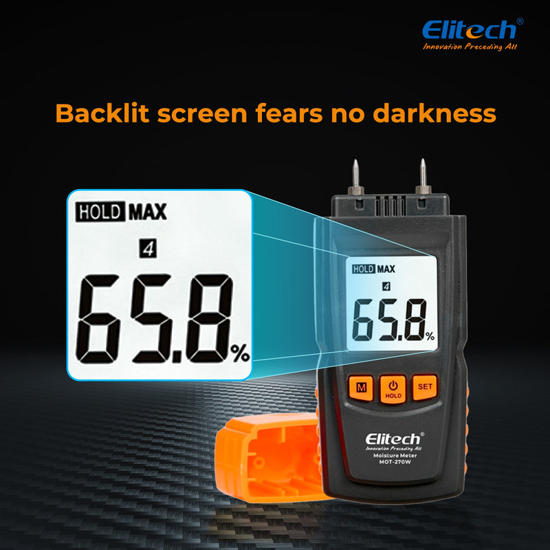 Digital Moisture Meter, Water Leak Detector, Moisture Tester, Pin Type，Backlit LCD Display - Elitech Technology, Inc.