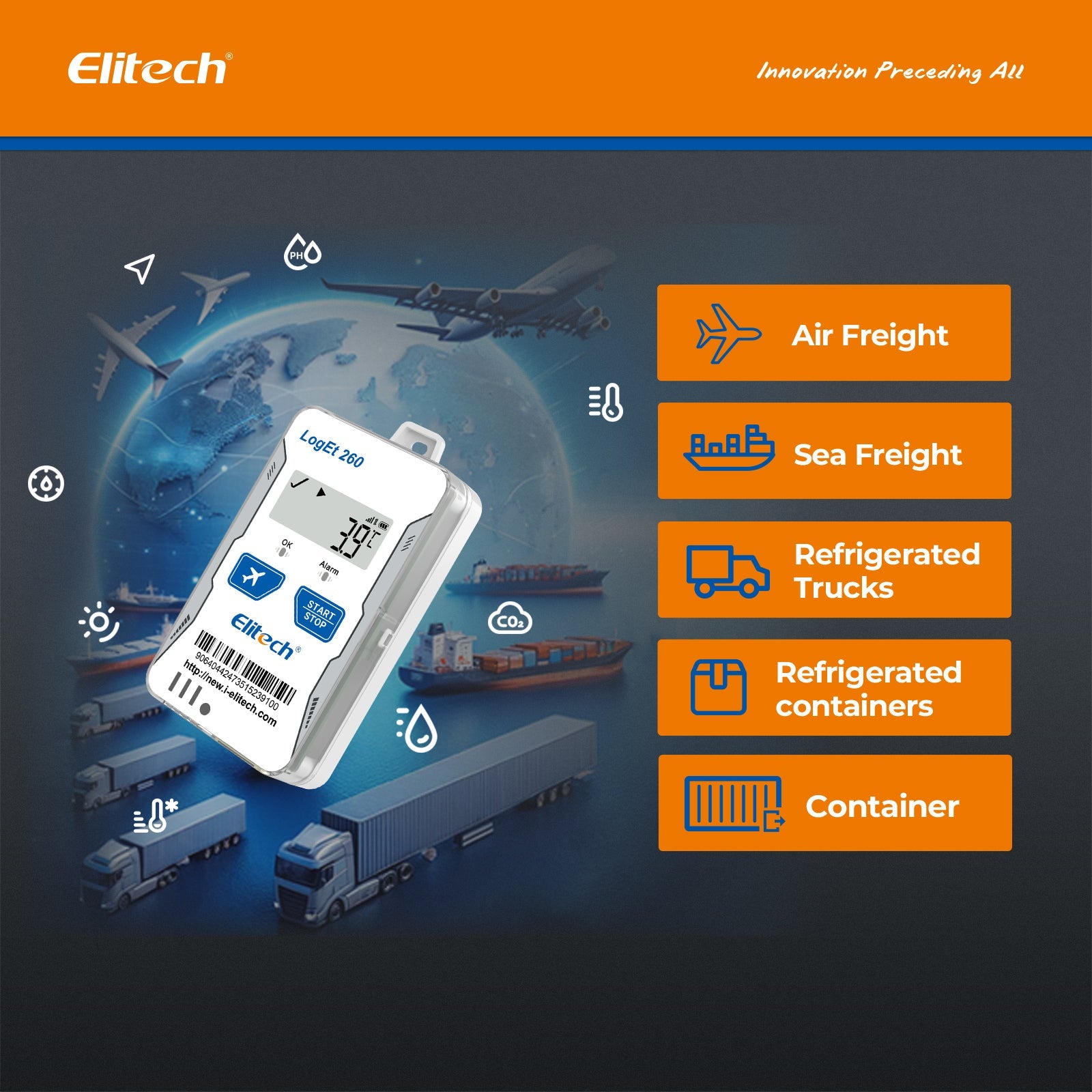 Elitech 4G GPS Reusable Real - time Temperature Humidity Data Logger Light/Shock/Location, Built - in SIM Card, Shadow Data,Airplane mode,Cloud Data Storage,SMS/Email/APP/Web Alarm,100000 Points,Loget 260 - THE - Elitech Technology, Inc.