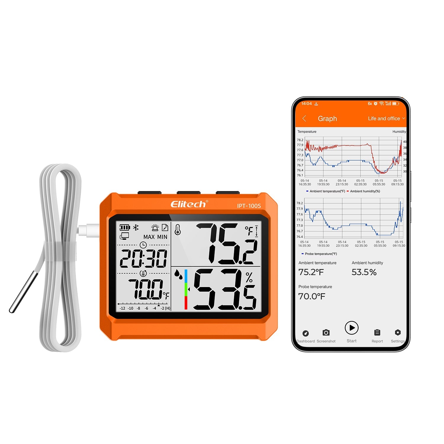 Elitech Digital Bluetooth Hygrometer Thermometer, Refrigerator Thermometer with Free APP, Real - Time Temperature Humidity Monitor with 4.5