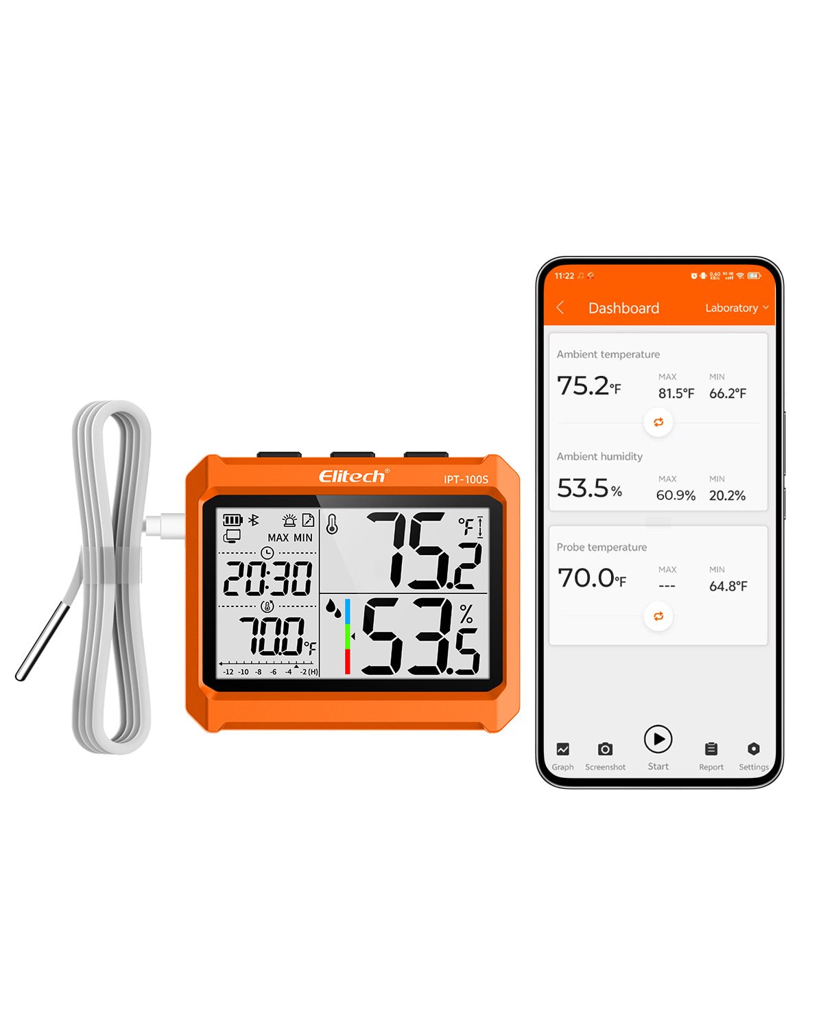 Elitech Digital Bluetooth Hygrometer Thermometer, Refrigerator Thermometer with Free APP, Real - Time Temperature Humidity Monitor with 4.5