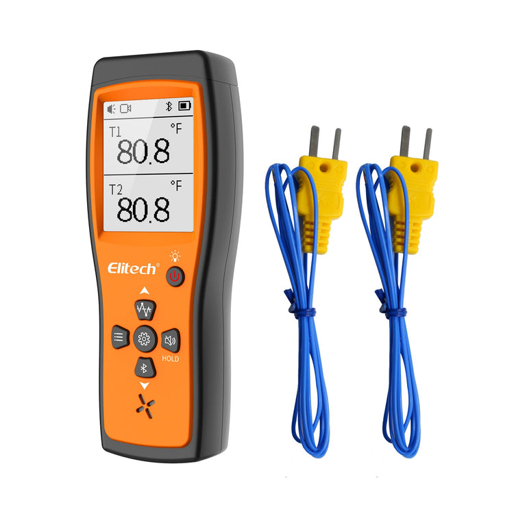 Elitech Dual Digital Thermocouple Temperature Thermometer with 2 K-Type Thermocouple Probe, Wide Range -58~932°F, 2 K-Type Thermocouples Measurement -58 to 482°F, ICT-220 - Elitech Technology, Inc.