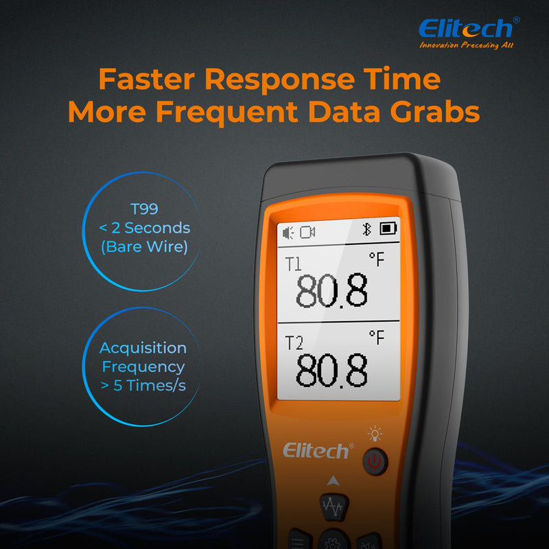 Elitech Dual Digital Thermocouple Temperature Thermometer with 2 K-Type Thermocouple Probe, Wide Range -58~932°F, 2 K-Type Thermocouples Measurement -58 to 482°F, ICT-220 - Elitech Technology, Inc.