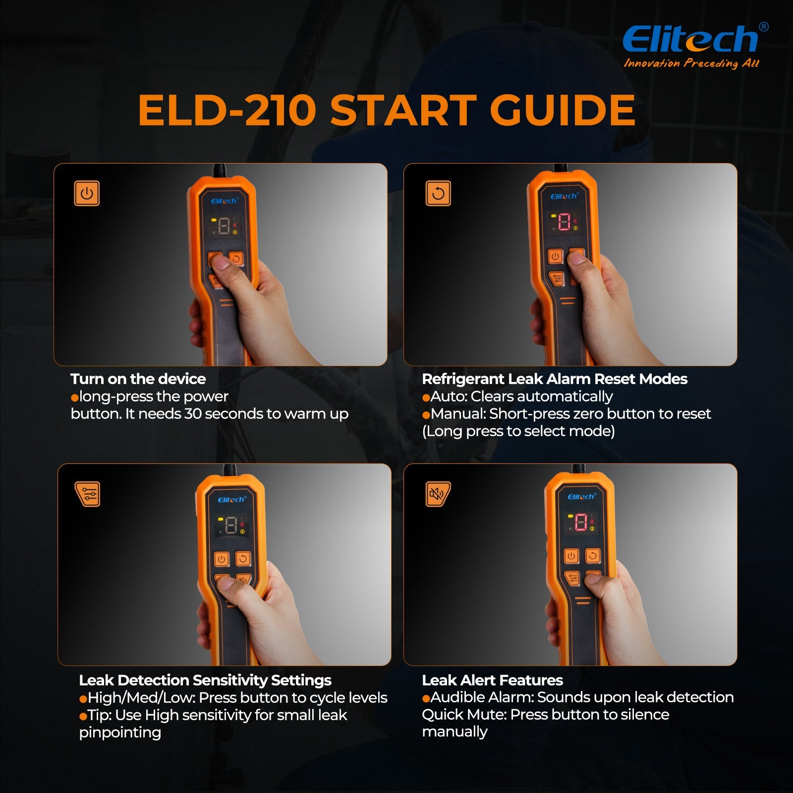 Elitech ELD - 210 Heated Diode Portable Semiconductor Refrigerant Leak Detector - High Sensitivity, Dual Alarm, Ergonomic Design for Quick & Accurate Leak Detection - Elitech Technology, Inc.