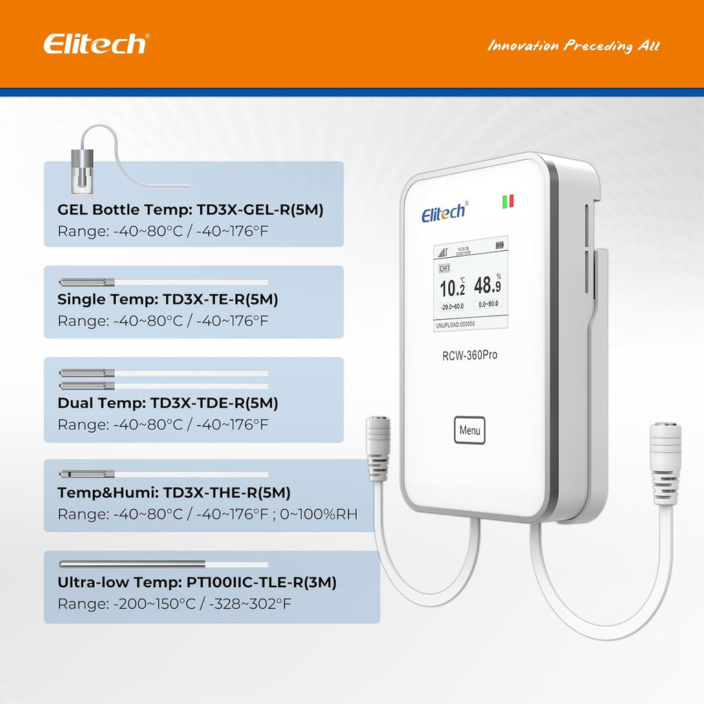 Elitech RCW-360Pro 【One Temperature and One Humidity Probe】Probe Lengt ...