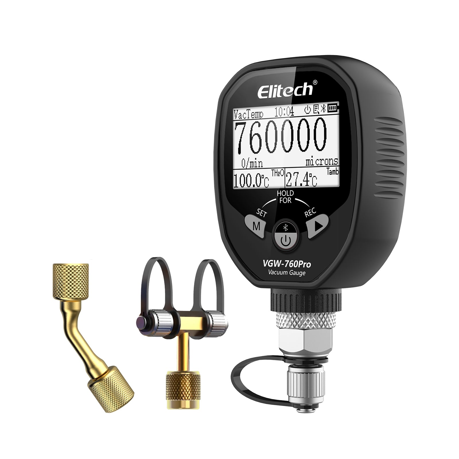Elitech Luxury Solution Pack - EMG-40V Digital Manifold Gauge+LMC-100A+ Refrigerant Charging Scale+IR-200 Infrared & Heated Diode Refrigerant Leak Detector+SVP-12 Intelligent HVAC 1HP Vacuum Pump+ VGW-760Pro Vacuum Gauge