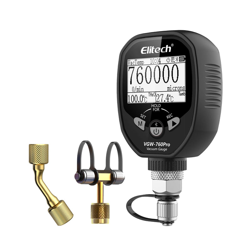 Elitech Luxury Solution Pack - EMG-40V Digital Manifold Gauge+LMC-100A+ Refrigerant Charging Scale+IR-200 Infrared & Heated Diode Refrigerant Leak Detector+SVP-12 Intelligent HVAC 1HP Vacuum Pump+ VGW-760Pro Vacuum Gauge