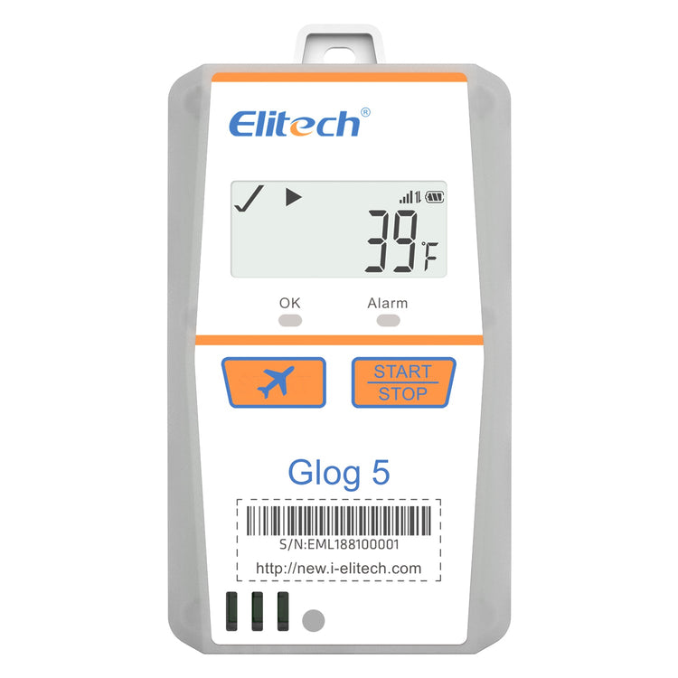 Elitech IOT Temperature Data Logger 4G Single-use, Shadow Data, 3-Times Accidental Touch, Auto Flight Mode, Light/Shock/Location, PDF/CSV Report, 32000 Points 30Days Glog5T - Elitech Technology, Inc.