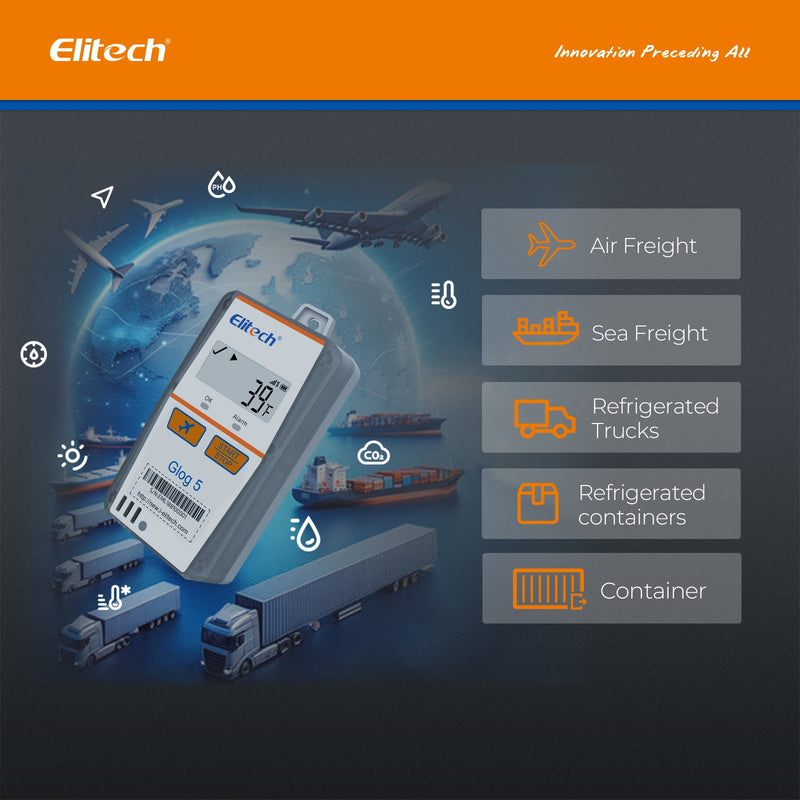 Elitech IOT Temperature Data Logger 4G Single-use, Shadow Data, 3-Times Accidental Touch, Auto Flight Mode, Light/Shock/Location, PDF/CSV Report, 32000 Points 30Days Glog5T - Elitech Technology, Inc.