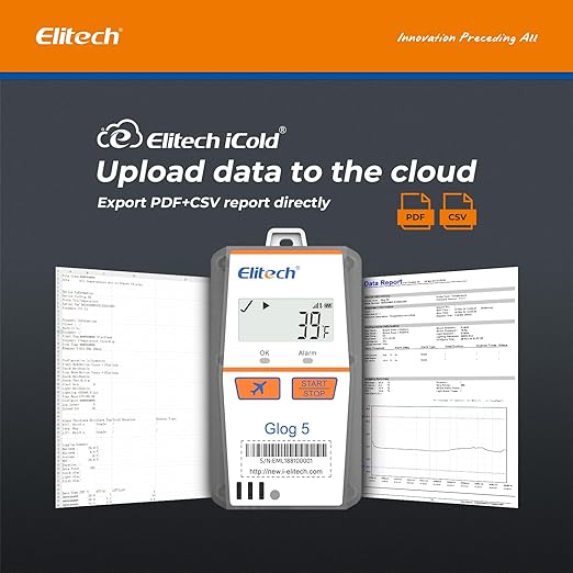 Elitech IOT Temperature Data Logger 4G Single-use, Shadow Data, 3-Times Accidental Touch, Auto Flight Mode, Light/Shock/Location, PDF/CSV Report, 32000 Points 30Days Glog5T - Elitech Technology, Inc.