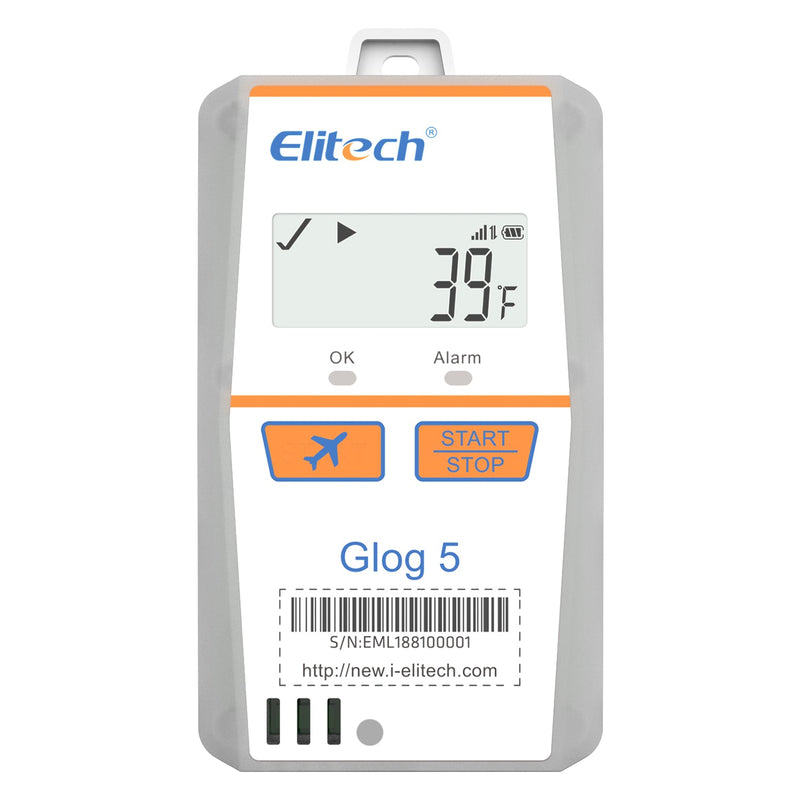 Elitech IOT Temperature Humidity Data Logger 4G Single-use, Shadow Data, 3-Times Accidental Touch, Auto Flight Mode, Light/Shock/Location, PDF/CSV Report, 32000 Points 30Days Glog5TH - Elitech Technology, Inc.