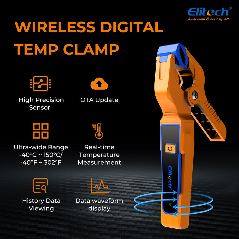 Elitech IPT - 01 Wireless Temperature Clamp for HVAC Heating and Cooling Systems – T - Type Thermometer, High Precision, Data Logging & Remote Monitoring –HVAC Temperature Probe with Bluetooth and App Operation - Elitech Technology, Inc.