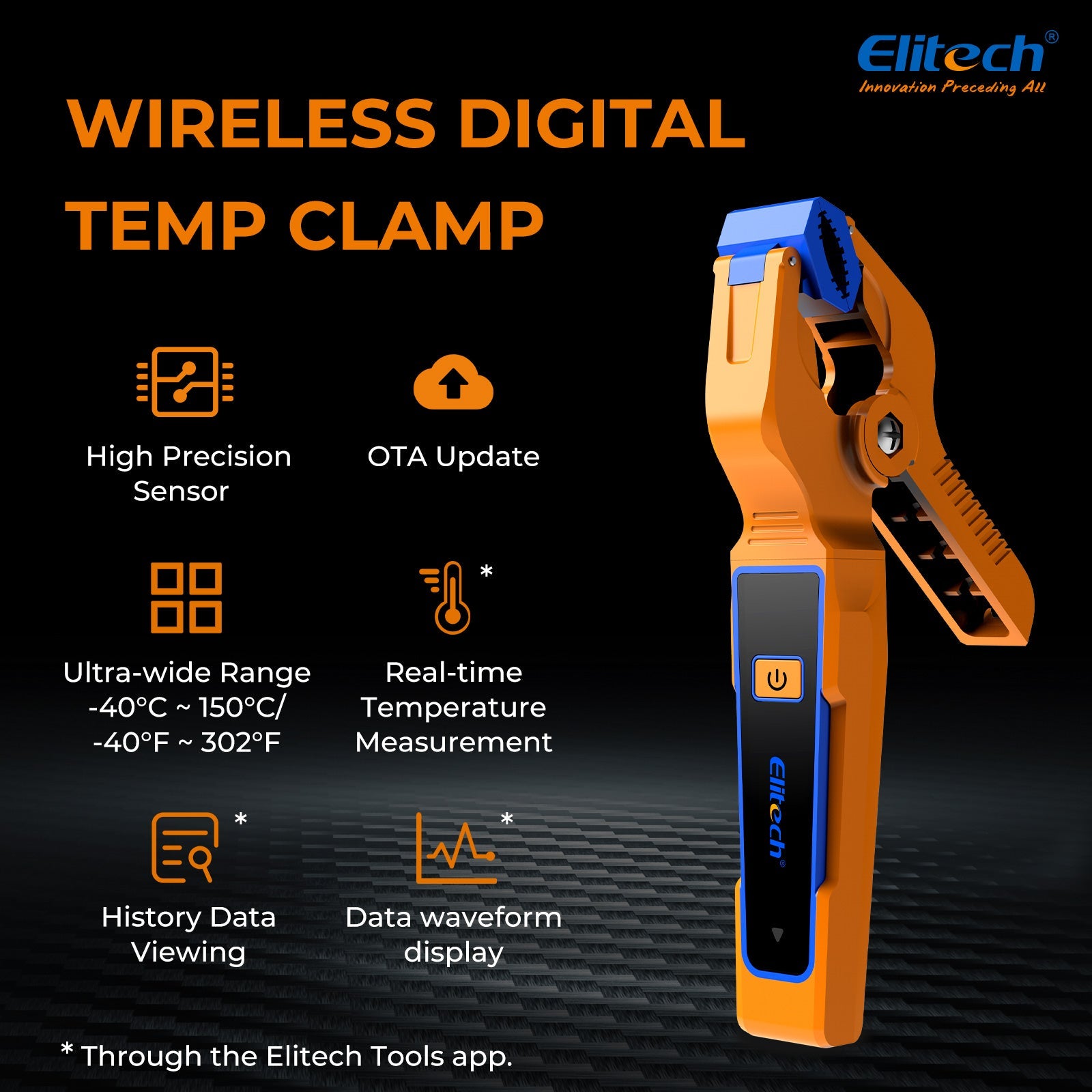 Elitech IPT - 01 Wireless Temperature Clamp for HVAC Heating and Cooling Systems – T - Type Thermometer, High Precision, Data Logging & Remote Monitoring –HVAC Temperature Probe with Bluetooth and App Operation - Elitech Technology, Inc.