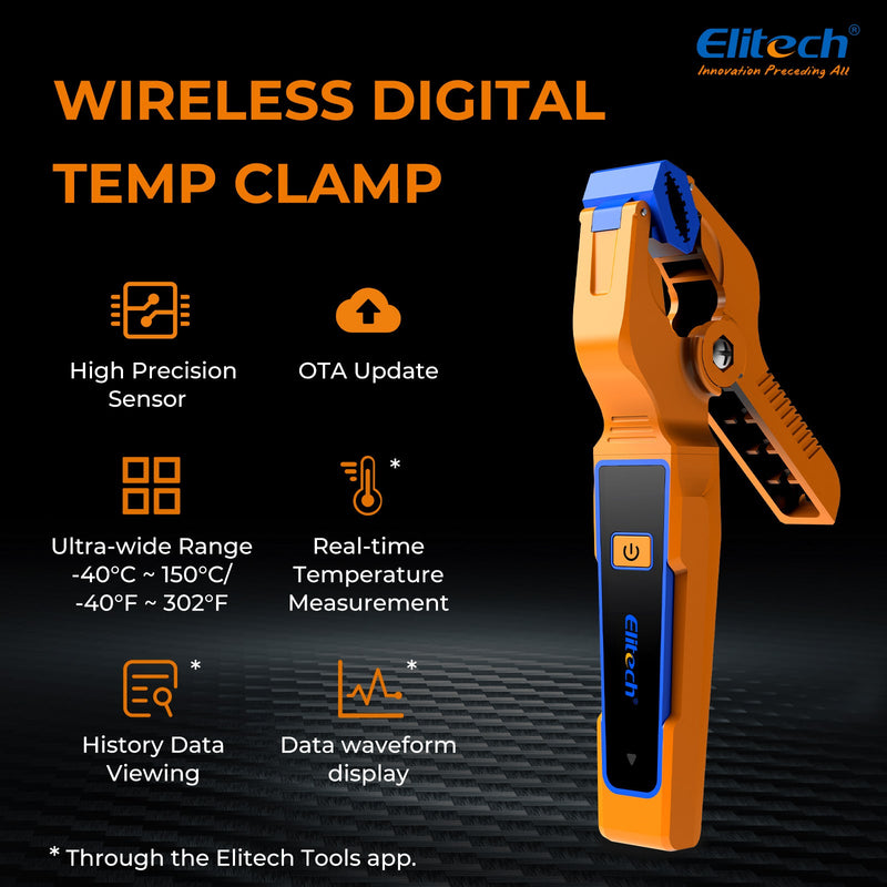 Elitech IPT - 01 Wireless Temperature Clamp for HVAC Heating and Cooling Systems – T - Type Thermometer, High Precision, Data Logging & Remote Monitoring –HVAC Temperature Probe with Bluetooth and App Operation - Elitech Technology, Inc.