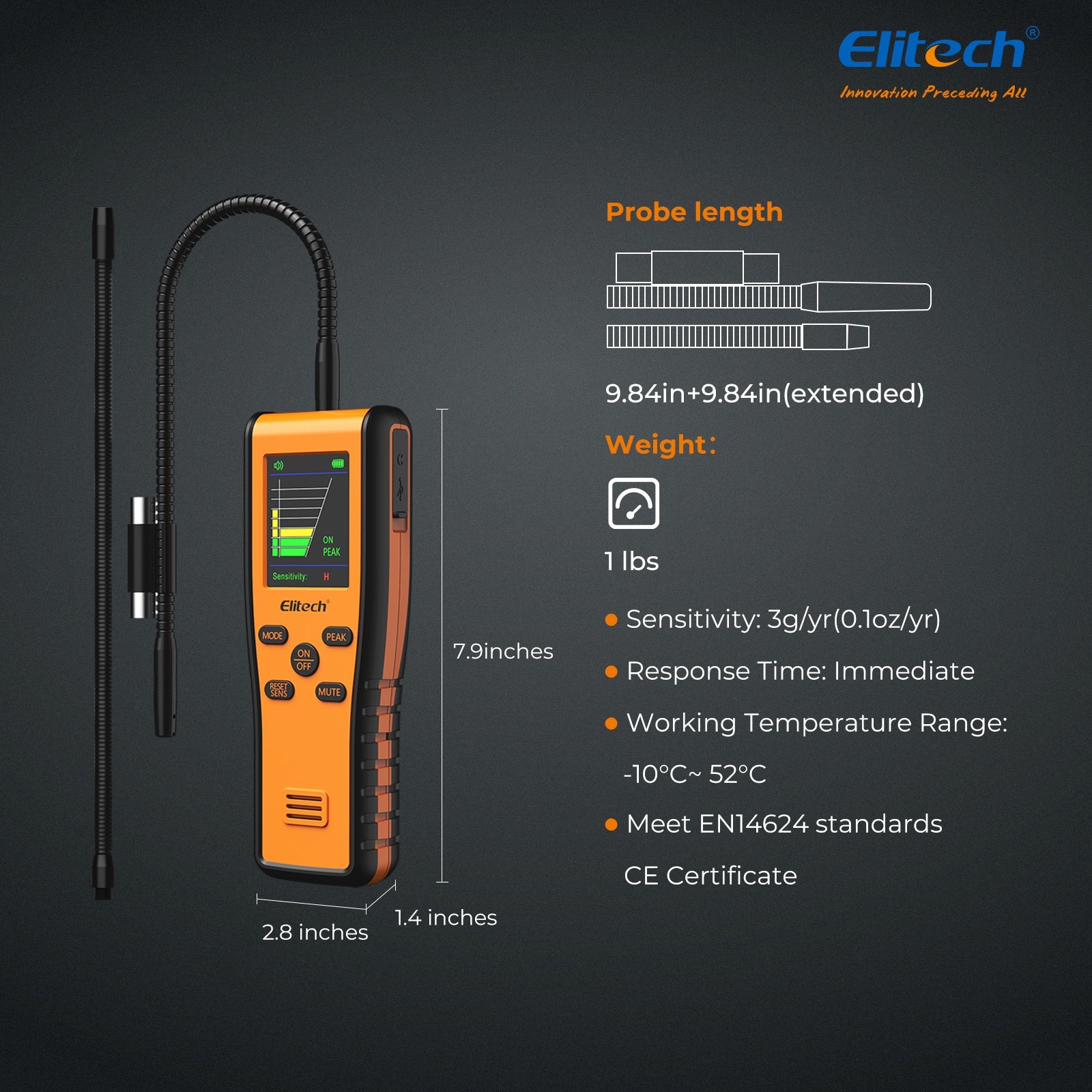 Elitech IR-200 Infrared & Heated Diode Refrigerant Leak Detector for Air Conditioner and Automotive Repair - Elitech Technology, Inc.