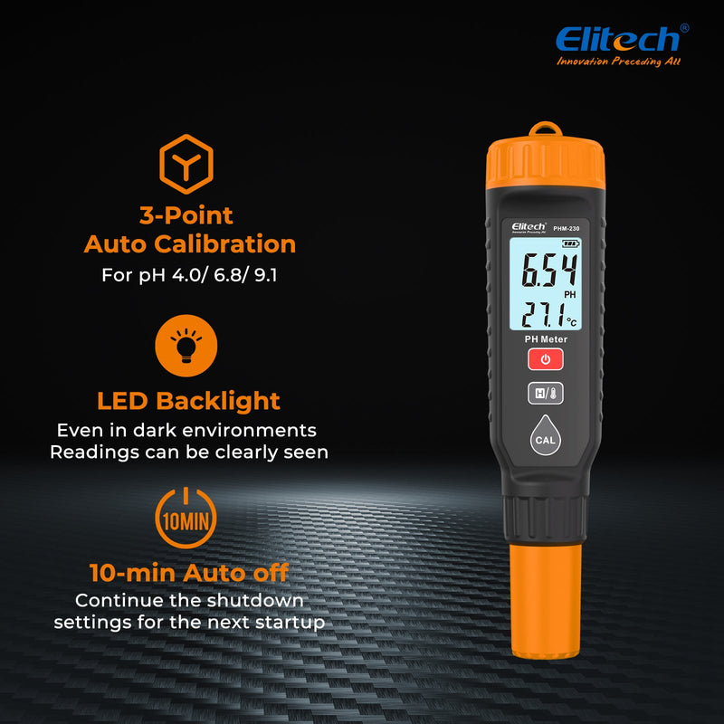 Elitech pH Pen Meter with Calibration Supplies,Reliable Digital Tester for pH, Temperature in Growing Solutions, Optimal Plant Health and Yield - Elitech Technology, Inc.