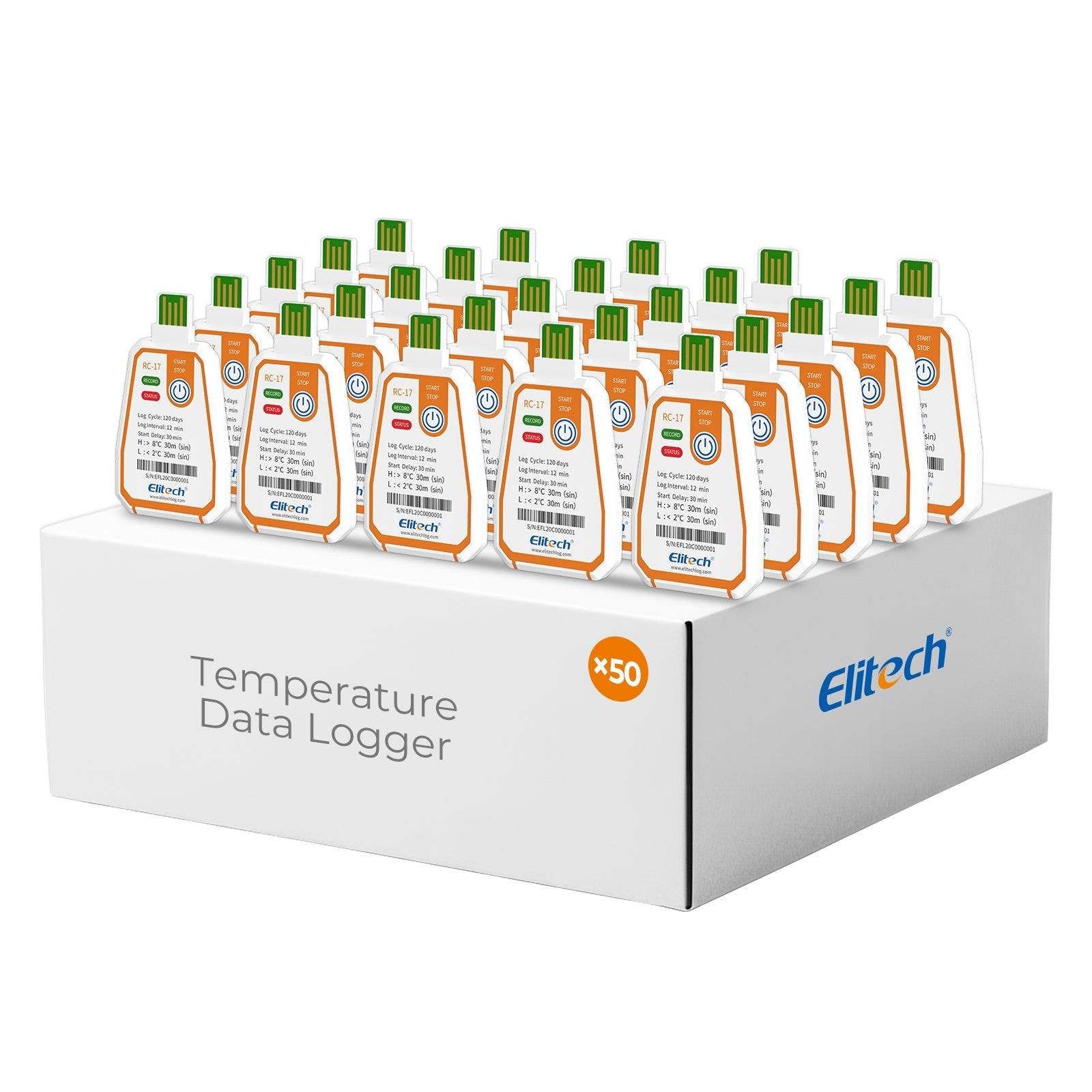Elitech RC-17 Disposable Single-Use Temperature Recorder Data Logger USB PDF Report 2-Color Indicator - Elitech Technology, Inc.