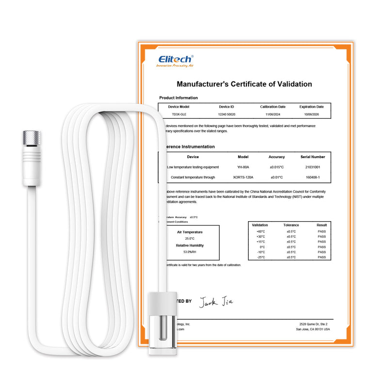 Elitech RCW - 360Plus - WG - DC 【One Temperature Gel Probe】Probe Length: 2m(6.6ft). Measuring Range: - 40~85℃( - 40~185℉), Accuracy: ±0.5℃(0.9℉), TD3X - TE(GLE) - H - Elitech Technology, Inc.