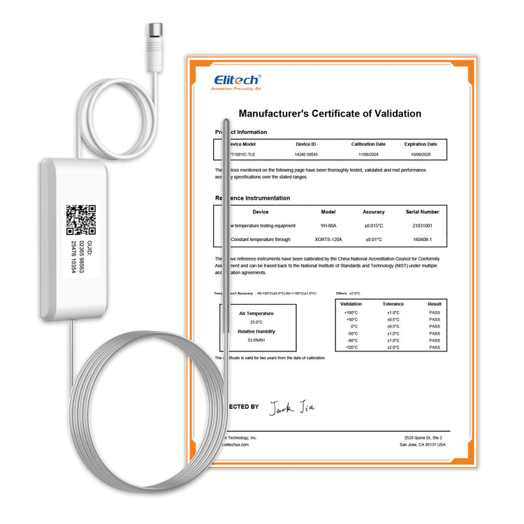 Elitech RCW - 360Plus - WG - DC 【One Ultra - Low Temperature Probe】Probe Length: 3m(9.9ft). Measuring Range: - 200~150℃( - 328~302℉), Accuracy: ±0.5℃(0.9℉), PT100IIC - TLE - H - Elitech Technology, Inc.