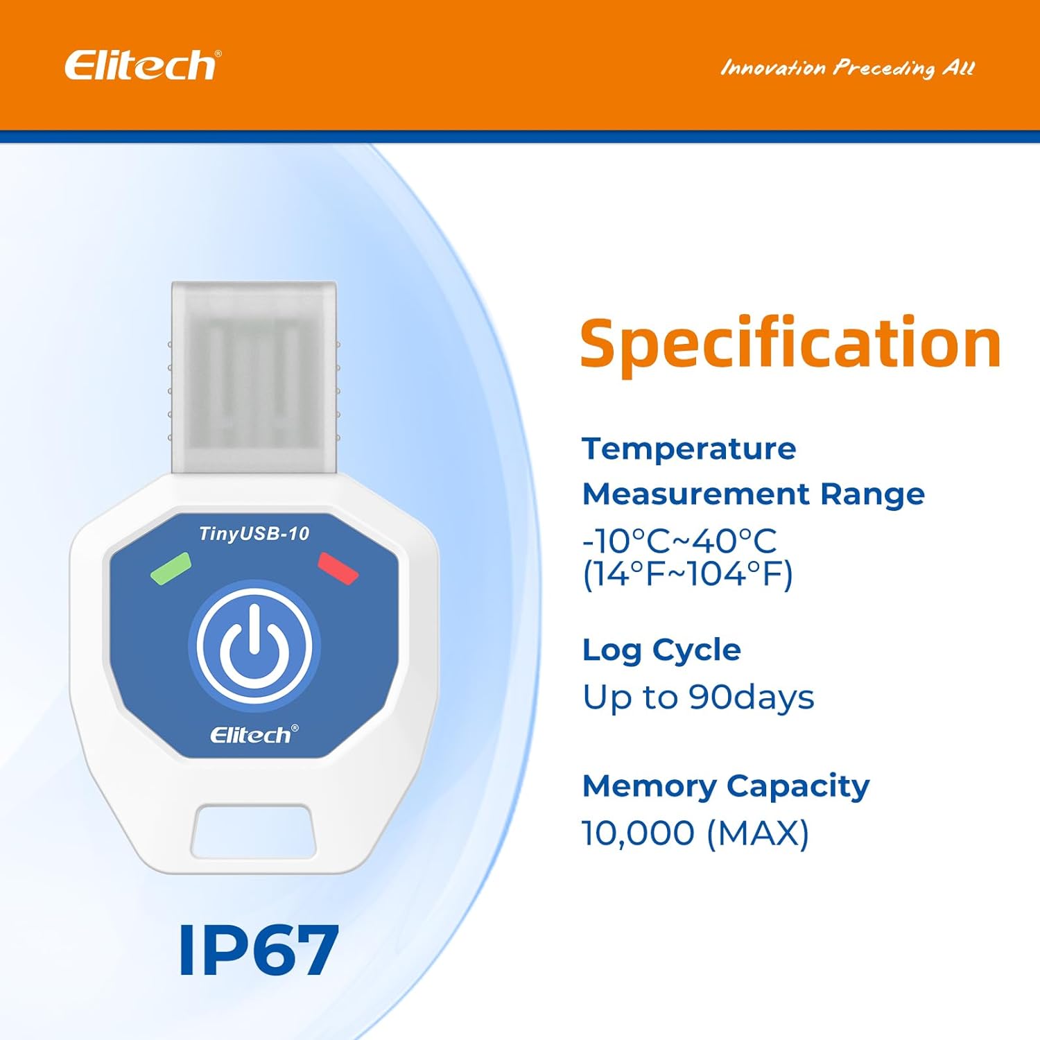 Elitech TinyUSB Single-Use Temperature Recorder Data Logger, TinyUSB-10，-10℃-40℃ - Elitech Technology, Inc.