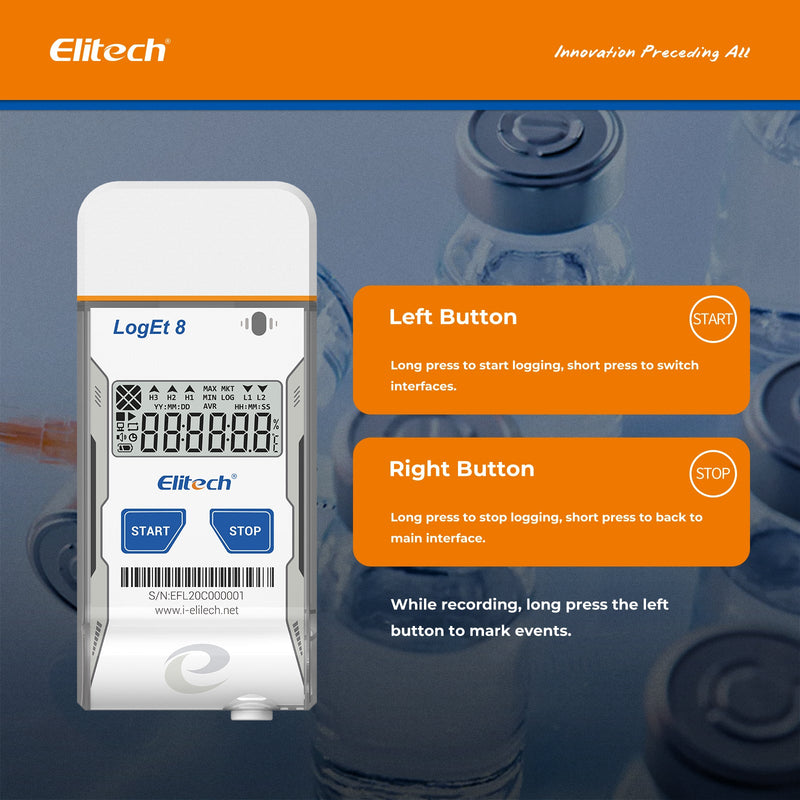 Elitech USB Digital Temperature Data Logger ( - 30 ~ 70°C/ - 22 ~ 158℉) Accuracy of±0.3℃/±0.6℉, Reusable Recorder with Shadow Data 16000 Points, Auto PDF Report, for Windows/MacOS, LogEt8 - Elitech Technology, Inc.