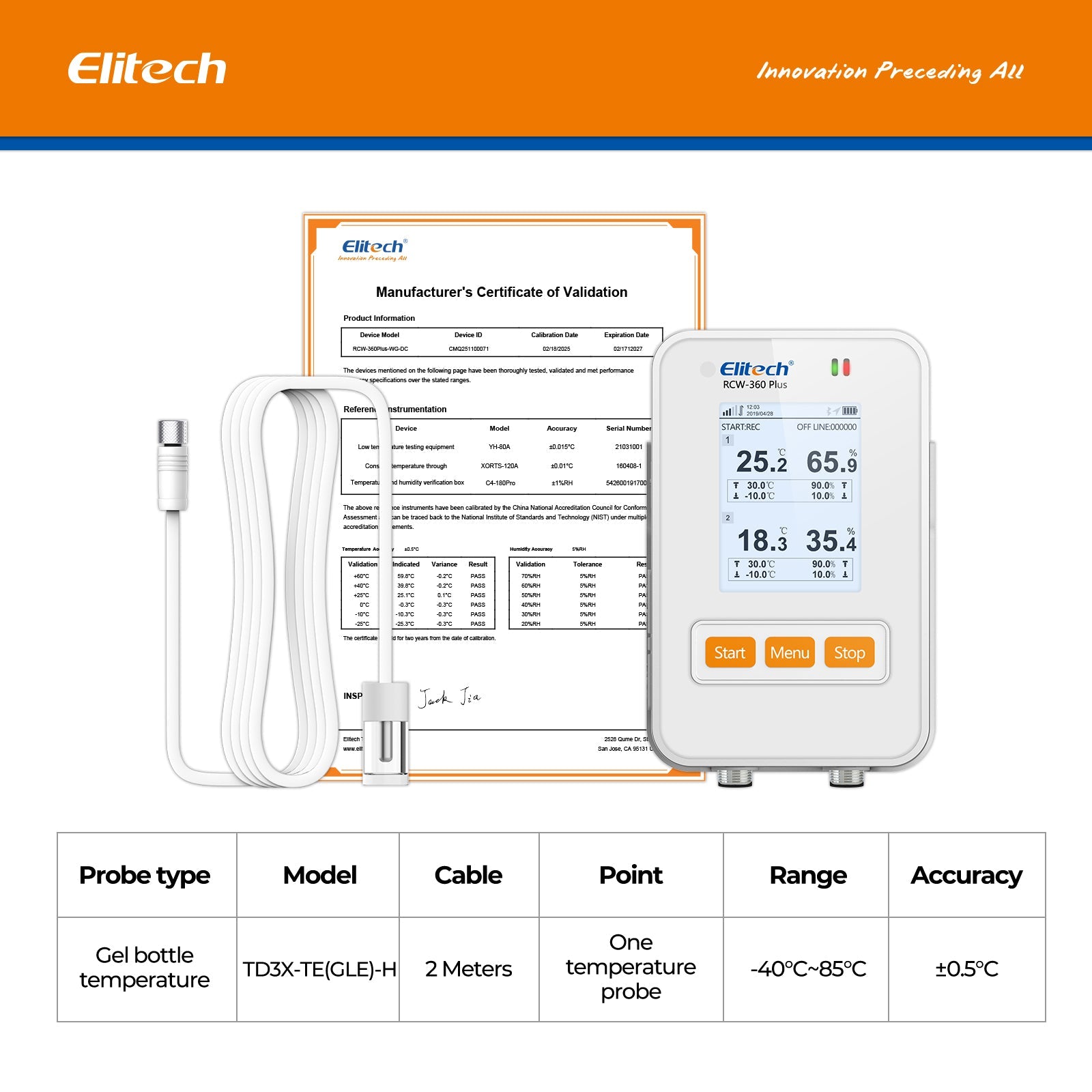 Elitech WiFi + 4G Cellulari Real - Time Digital Temperature Humidity Light Data Logger with Diverse Replaceable Probes(Sold Separately), 100,000 Points, Cloud Data Storage, SMS/Email/APP/Web Alarm, TFT Color Screen, RCW - 360Plus - WG - DC - Elitech Technology, Inc.