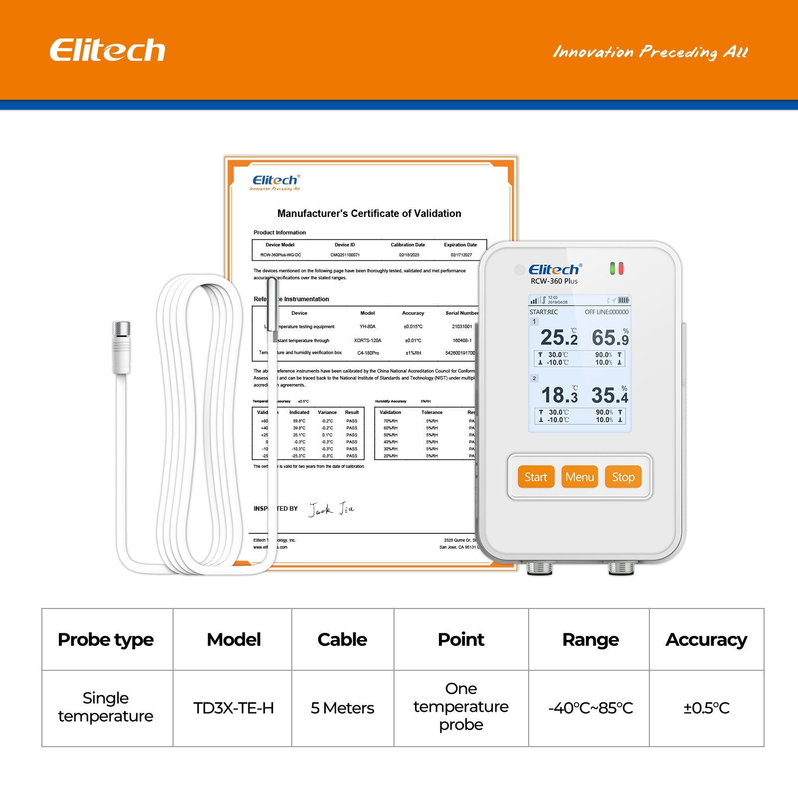 Elitech WiFi + 4G Cellulari Real - Time Digital Temperature Humidity Light Data Logger with Diverse Replaceable Probes(Sold Separately), 100,000 Points, Cloud Data Storage, SMS/Email/APP/Web Alarm, TFT Color Screen, RCW - 360Plus - WG - DC - Elitech Technology, Inc.